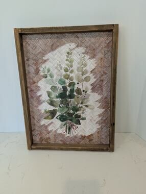 The Spring Shop Eucalyptus Print Rattan Picture Decor Farmhouse Boho Gallery
